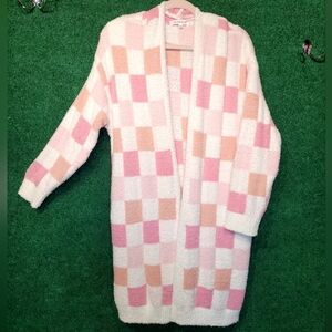 828 NWOT Blakeley Pink and Cream Checkered Cardigan